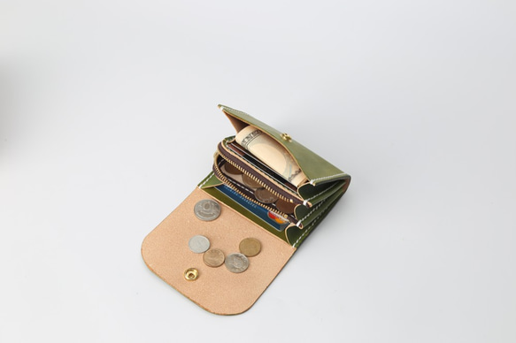 牛革手作り小型収納オルガンL字ファスナー財布 10枚目の画像