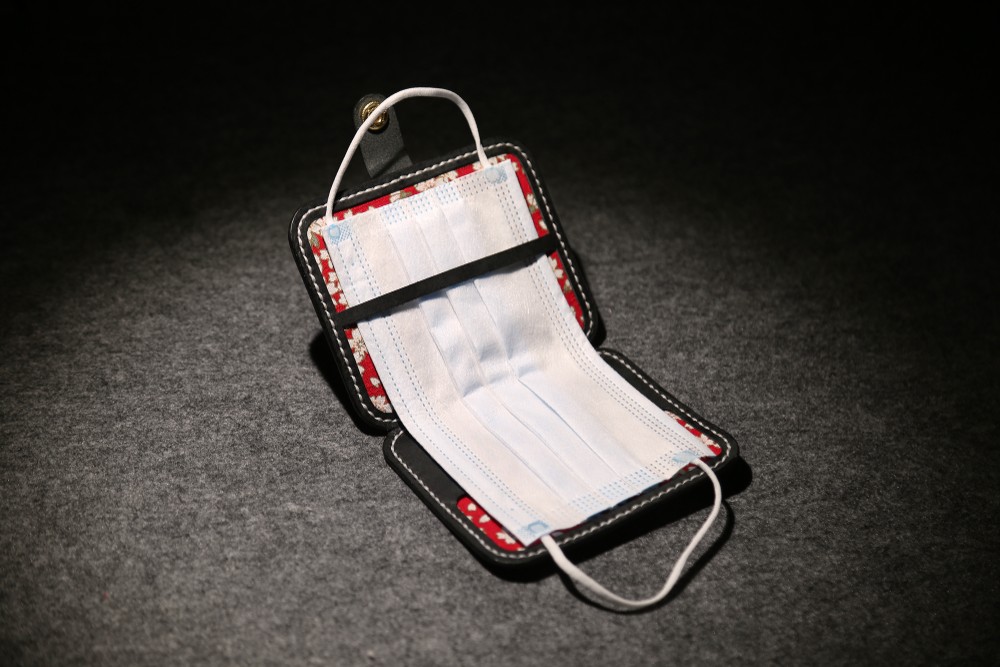 マスク カバー 本革手作りマスクポケット仮置き マスクケース マスクポーチ-夜の桜