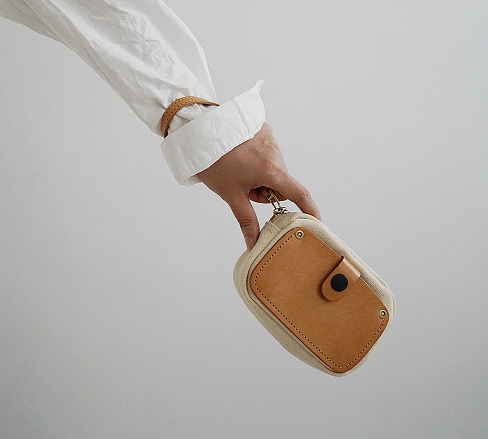 「帆布×革の組み合わせ」クラッチバッグ 手作りミニバッグ