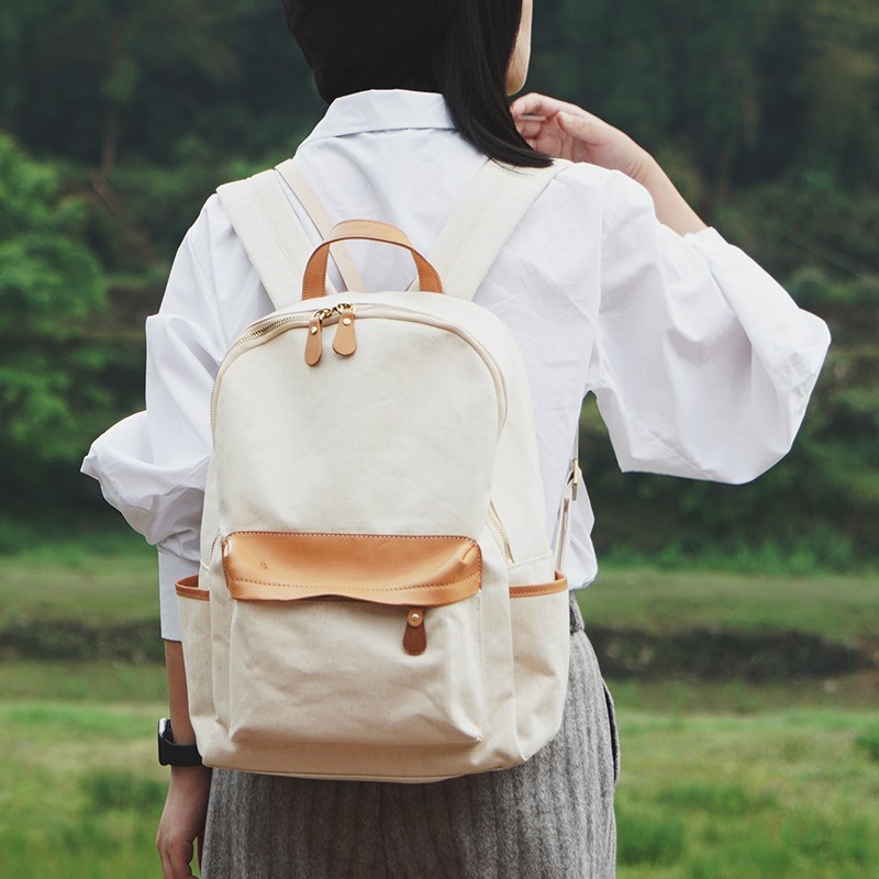 「帆布×革の組み合わせ」手作りのクラシックリュックサック