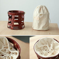 「帆布×革の組み合わせ」籠のような形のショルダートートバッグ 巾着袋 肩掛け 鞄 8枚目の画像