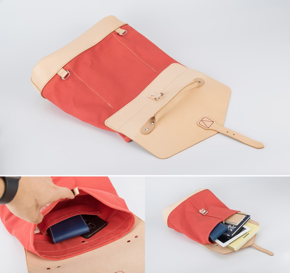 「帆布×革の組み合わせ」手作りのリュック  レディース バッグ かわいい クラシックリュックサックおしゃれ リュック 3枚目の画像