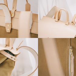 「帆布×革の組み合わせ」手作りのリュック  レディース バッグ かわいい フラップリュックサックおしゃれ リュック 4枚目の画像