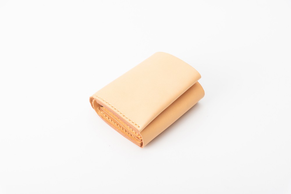 二つ折りミニ財布 牛革手作り小型収納オルガンL字ファスナー財布