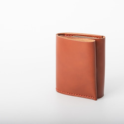 二つ折りミニ財布 牛革手作り小型収納オルガンL字ファスナー財布 2枚目の画像