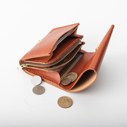 二つ折りミニ財布 牛革手作り小型収納オルガンL字ファスナー財布 6枚目の画像
