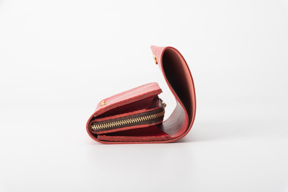 二つ折りミニ財布 牛革手作り小型収納オルガンL字ファスナー財布 4枚目の画像