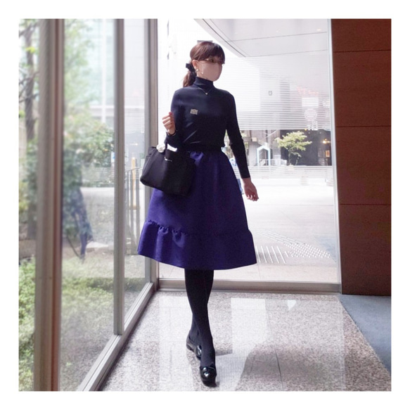 【想要盛裝打扮的一天】高密度羅緞塔夫綢縮褶半身裙【紫藍色】 第3張的照片