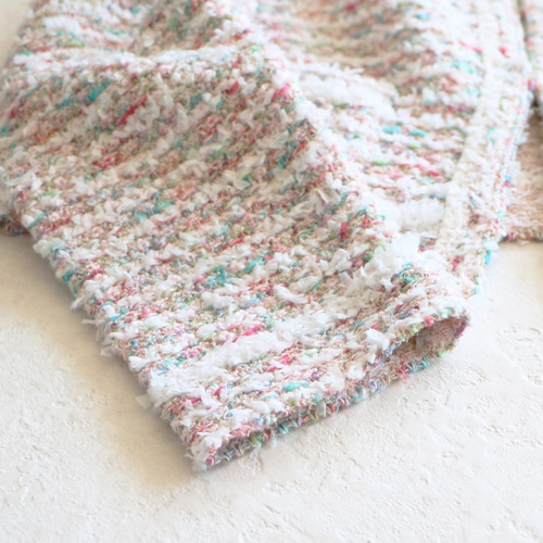 ジョリーミニョン ツイードノーカラー ジャケット 白、ピンク系