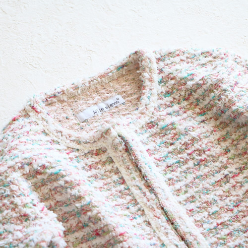 ジョリーミニョン ツイードノーカラー ジャケット 白、ピンク系