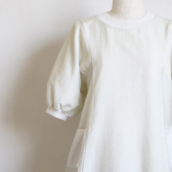 [舒適的亞麻人造絲材質◎] 看起來乾淨俐落的泡泡袖連身裙 [自然色] 第10張的照片