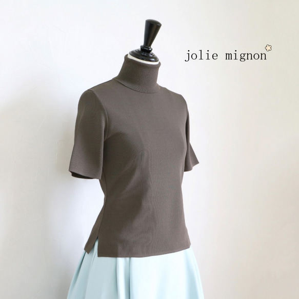 jolie mignon タートルネックストレッチ半袖プルオーバー 美シルエット