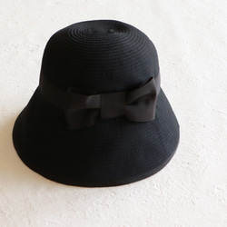 【エレガントに紫外線防止◎】グログランリボン UVカット帽子 【ブラック×ブラック】 2枚目の画像