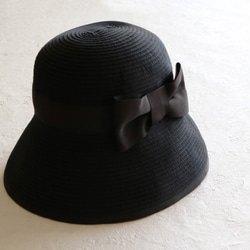 【エレガントに紫外線防止◎】グログランリボン UVカット帽子 【ブラック×ブラック】 3枚目の画像