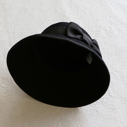 【エレガントに紫外線防止◎】グログランリボン UVカット帽子 【ブラック×ブラック】 5枚目の画像