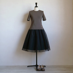 [雙面可用！ ] 歐根紗和塔夫綢 2way 蓬鬆圓點圖案裙子 [黑色 x 黑色] 第2張的照片