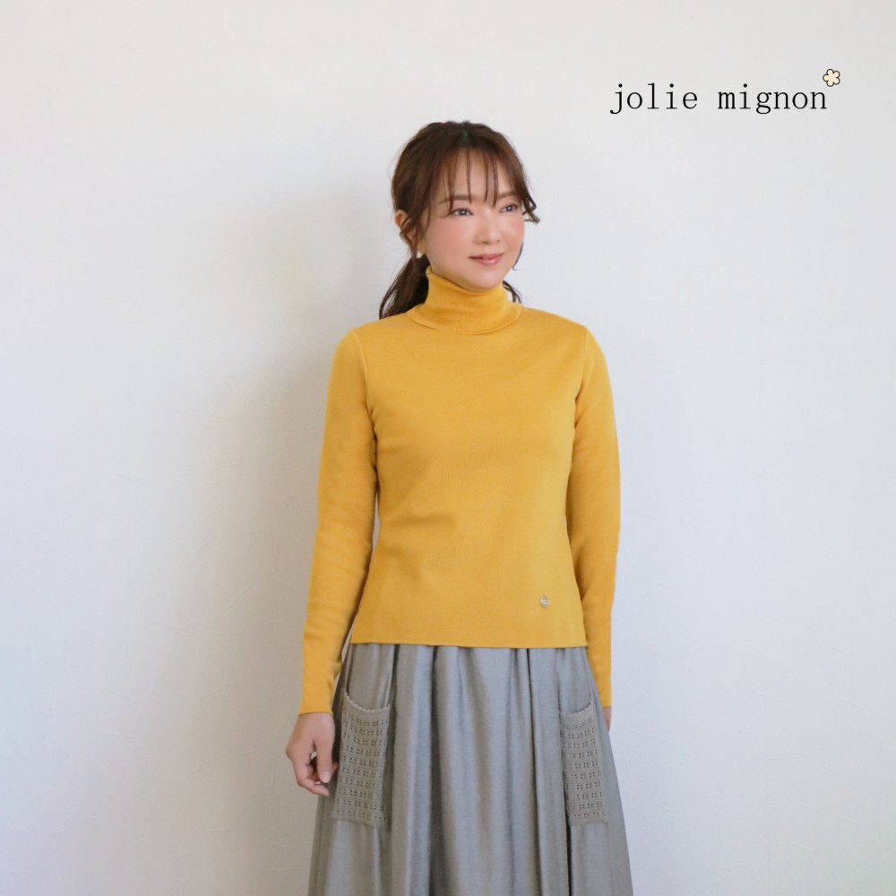 【春色先取り！人気の美発色ニット◎】エアーウール タートルネック ベーシックプルオーバー【イエロー】