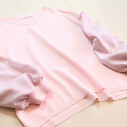 【日本製】【送料無料】Vネックパフ袖布帛切り替え8分袖プルオーバー（ピンク） 4枚目の画像