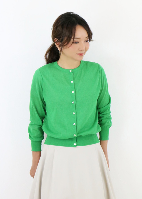 【現在有20％折扣！ 】 日本紙 x 聚酯輕量針織開襟衫 [綠色] 第2張的照片