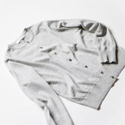 [優質材質◎]平紋針織圓領長袖開襟衫[淺灰色] 第6張的照片