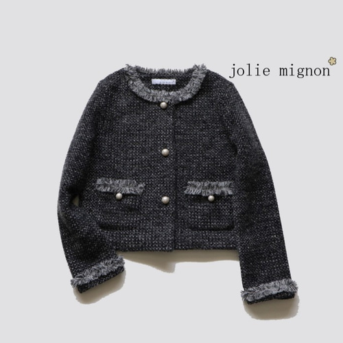 jolie mignon ジョリーミニョン♡カーディガン　ジャケット　サイズ４０ ジョリーミニョン】ツイード調ポケット付きパールボタンノーカラー