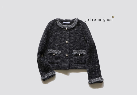 ジョリーミニョン】ツイード調ポケット付きパールボタンノー