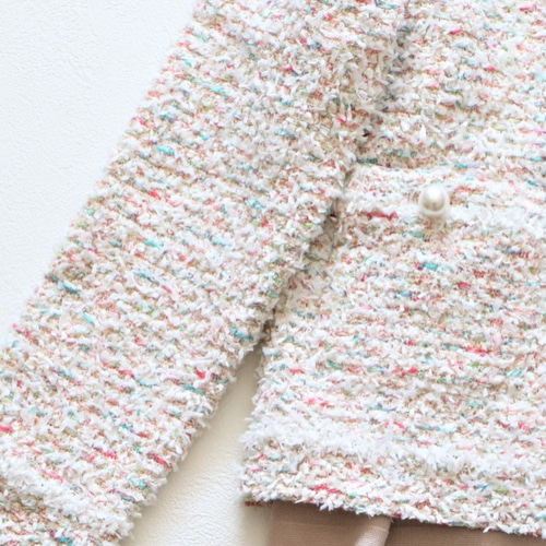 ジョリーミニョン ツイードノーカラー ジャケット 白、ピンク系