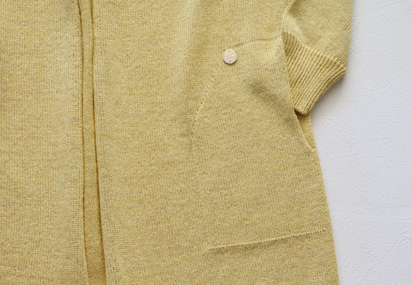 【質地光滑！ 】 日本紙 x 棉質帶口袋長開襟衫【黃色】 第6張的照片