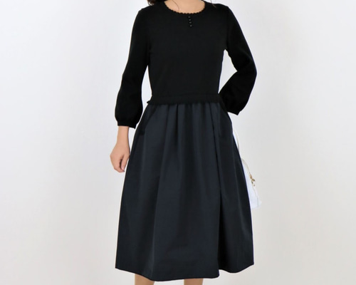 完売】【ジョリーミニョン】パフスリーブ7分袖タフタドッキング