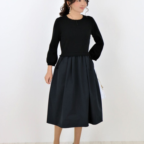 完売】【ジョリーミニョン】パフスリーブ7分袖タフタドッキング  