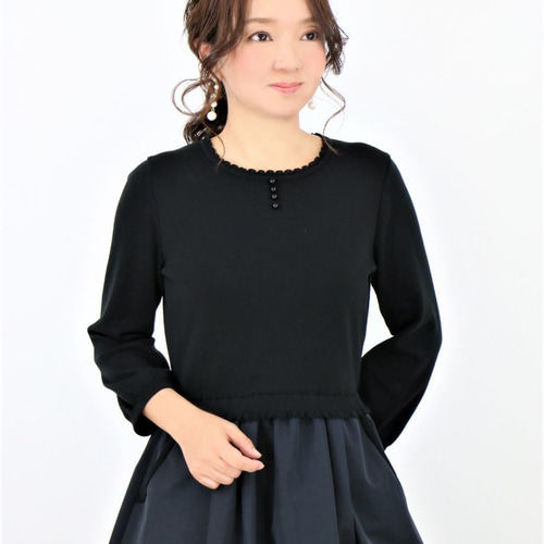 完売】【ジョリーミニョン】パフスリーブ7分袖タフタドッキング