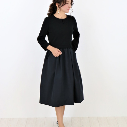 完売】【ジョリーミニョン】パフスリーブ7分袖タフタドッキング