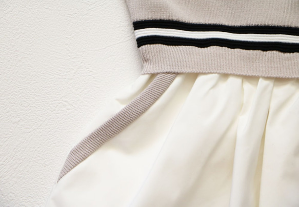 售罄 [Restock ♥ 數量有限] 短袖珍珠塔夫綢對接連衣裙（Greige x Off-white）[日本製造] [免運費] 第8張的照片