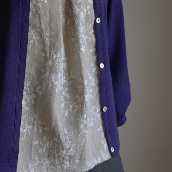 亞麻刺繡與紙夏季針織套頭衫【紫色】 第8張的照片