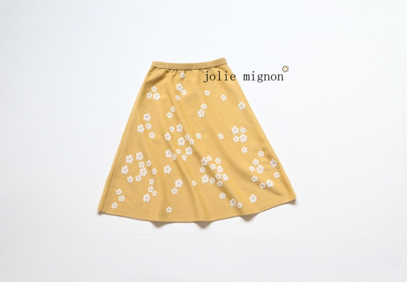 [優雅的小腿半喇叭形◎]花朵圖案和紙雙面喇叭形半身裙[黃色] 第3張的照片
