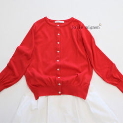 [建議防紫外線◎]日本紙×聚酯纖維輕量針織開襟衫[紅色] 第1張的照片