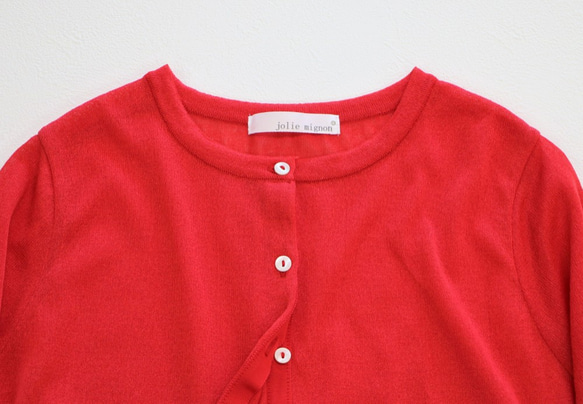 [建議防紫外線◎]日本紙×聚酯纖維輕量針織開襟衫[紅色] 第11張的照片
