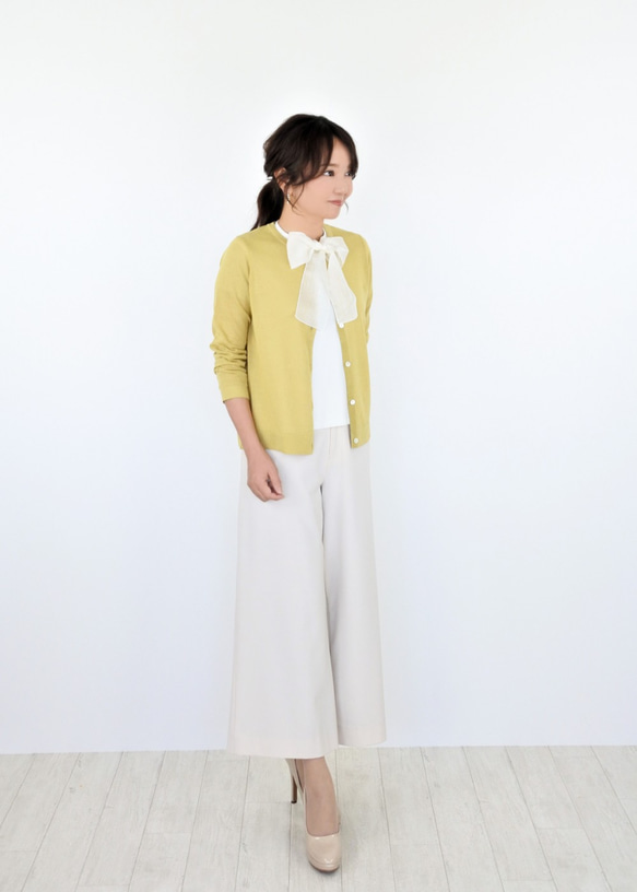 【試用價】日本紙x聚酯新材質輕量針織開襟衫（黃色） 第3張的照片