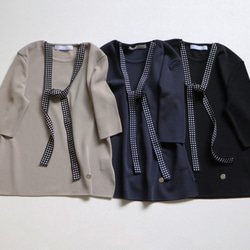 [售罄！ ] 彈力開衩短袖套頭衫和可拆卸緞帶 [海軍藍] [日本製造] [免運費] 第9張的照片