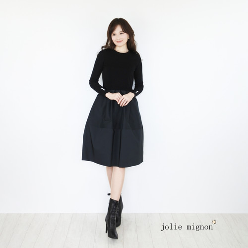 美品✨️ jolie mignon 袖口パール ニットドッキングワンピース ラスト1！【一枚で抜群に美映えする♪】切り替えタフタ 袖口パール