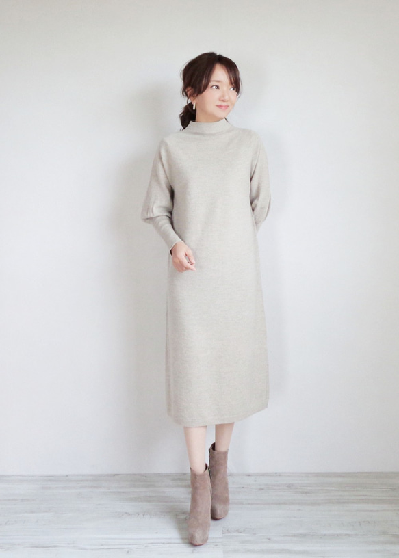 [售罄] [WHOLEGARMENT] 泡泡袖長裙 [灰色] [日本製造] 第1張的照片