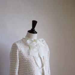 [售罄] 花胸針花呢夾克開衫 [白色 x 米色] [日本製造] 第2張的照片