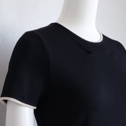 [售罄]方格布式塔夫綢短袖對接連衣裙[黑色x米色] 第5張的照片