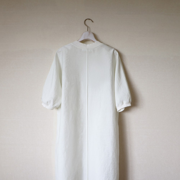 【尺寸剛好◎】帶口袋亞麻青年布連身裙【米白色】 第6張的照片