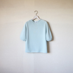 [賣光了！ ] [WHOLEGARMENT] 夏季針織半泡泡袖套頭衫 [淡藍色] 第6張的照片