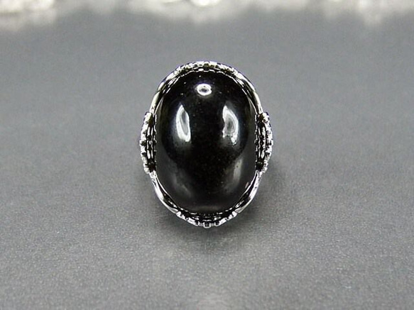AAAオブシディアン大粒黒系指輪天然石リング約12号 2枚目の画像