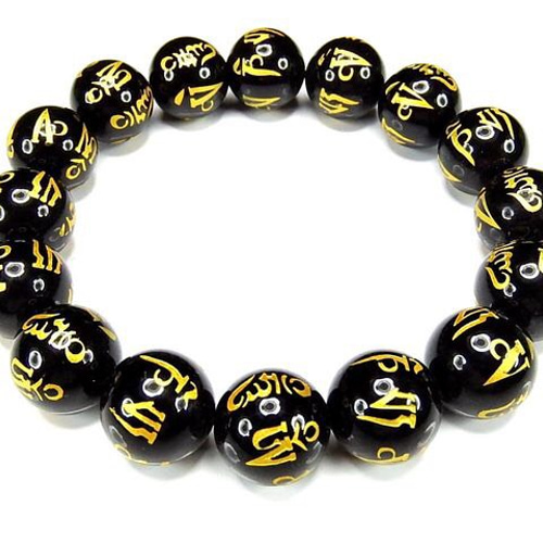 22k 仕上げ ゴールド 梵字 六字真言 ブレスレット 金 チェーンブレスレット 22k 仕上げ ゴールド ペーパーチェーン 梵字 六字真言