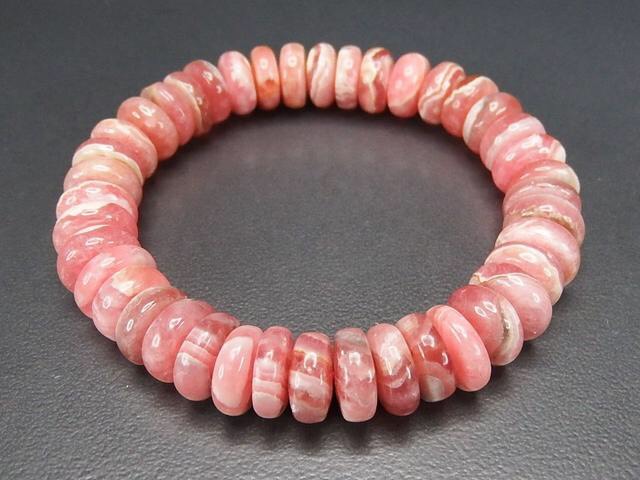 石街女性人気天然石インカローズボタン10mm強ブレスレットレア品