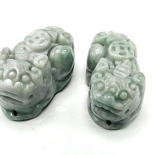ヒスイ本翡翠ヒキュウ天然石AAAジェダイト金銭貔貅ペア置物風水物 