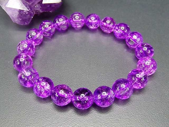 AAA紫クラック水晶10mm数珠ブレスレット 4枚目の画像
